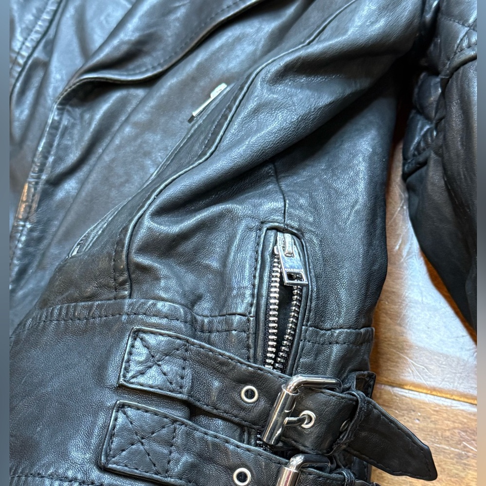 AllSaints Walker Quilted Leather Moto Jacket Black Buckle US 6 - Picture 5 of 13